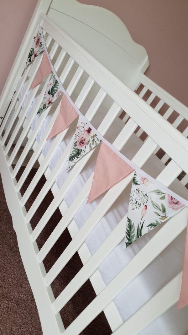 Flowers and pink cotton fabric bunting 2