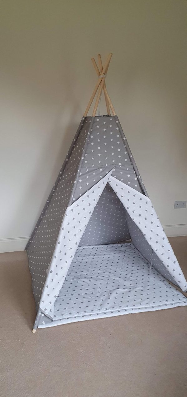 White and grey stars teepee tent set 1