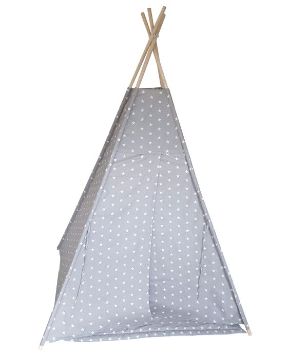 White stars on grey cotton teepee tent set