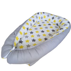 Grey and yellow stars nest bed
